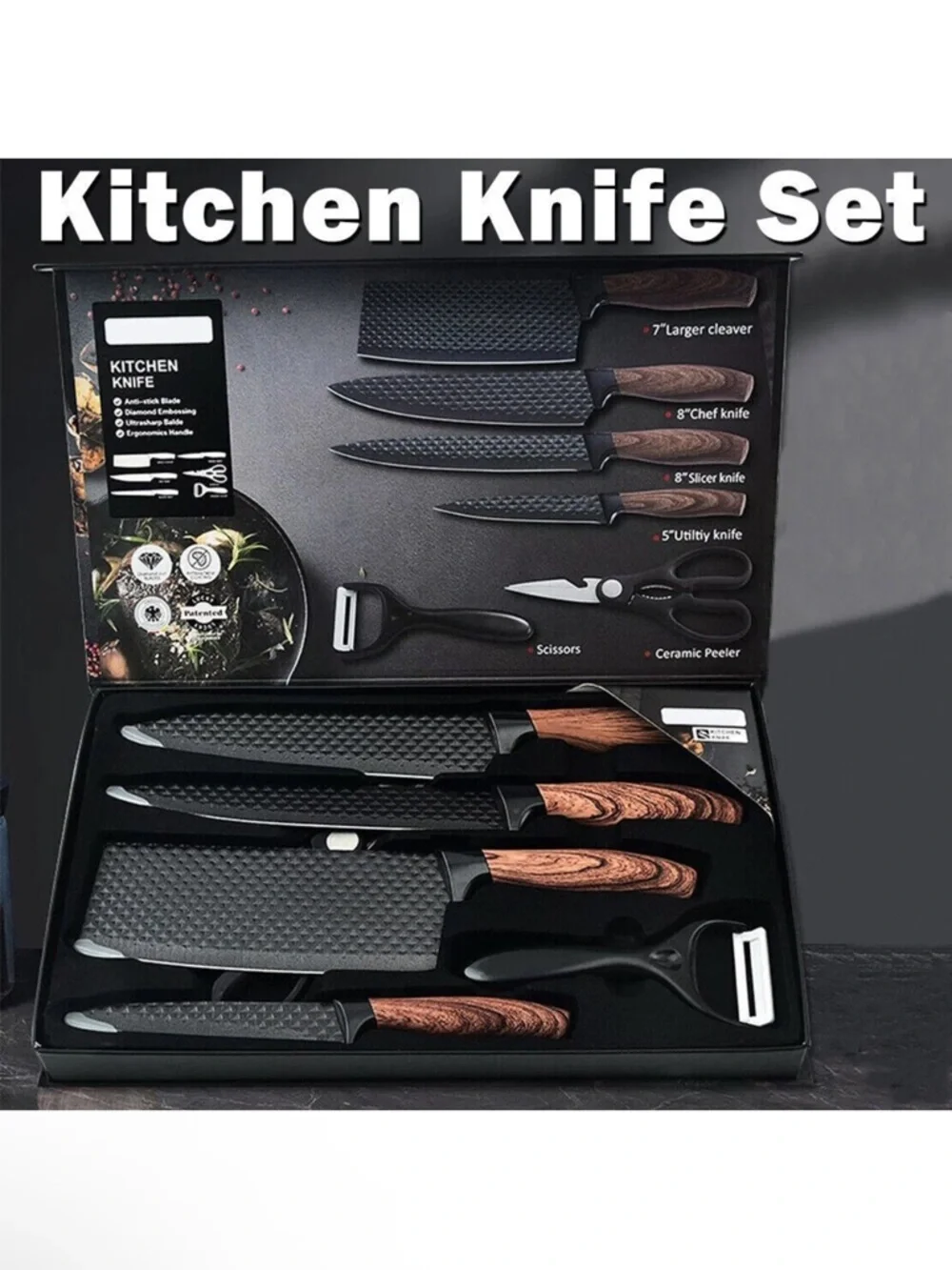 Chef Knife  New in box Set DFITO 6Pcs Stainless Steel pieces  Non-Stick Coating,